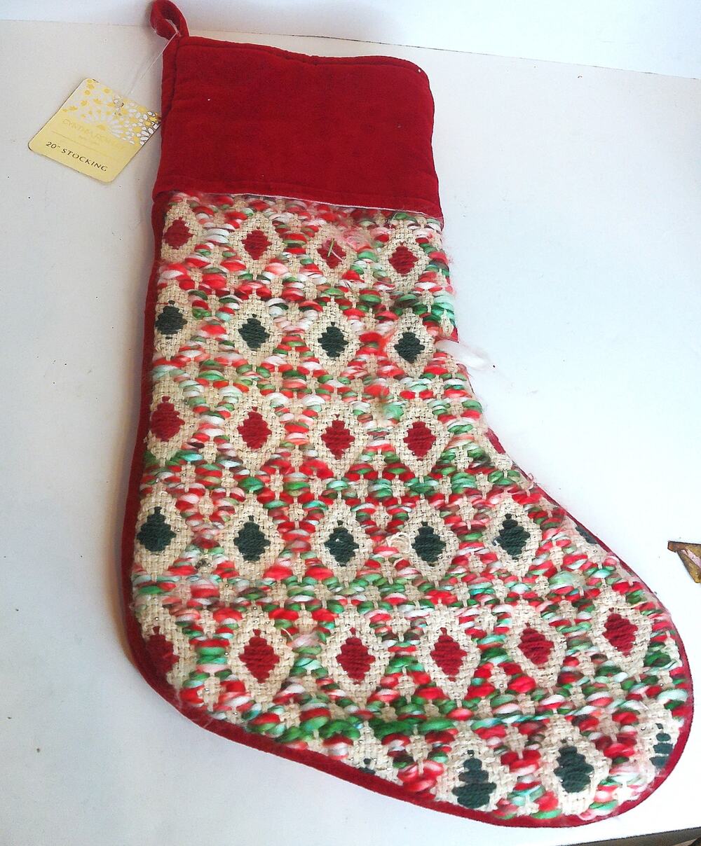 Cynthia Rowley 20" Christmas Stocking Red Green Cream Holiday Decor New
